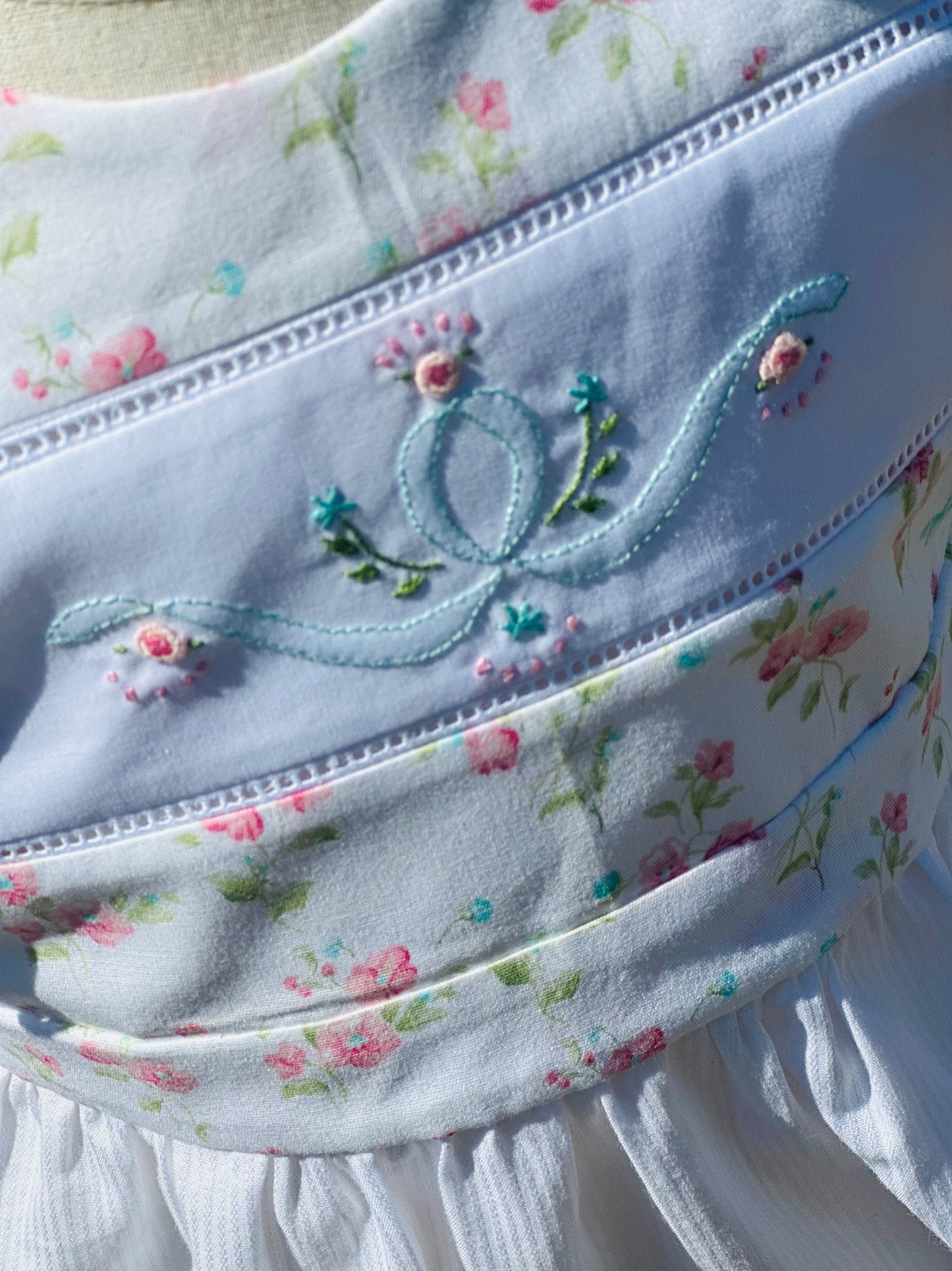 Piper's Heirloom Bubble with Headband Bow, hand shadow embroidery, handmade, 12 Months
