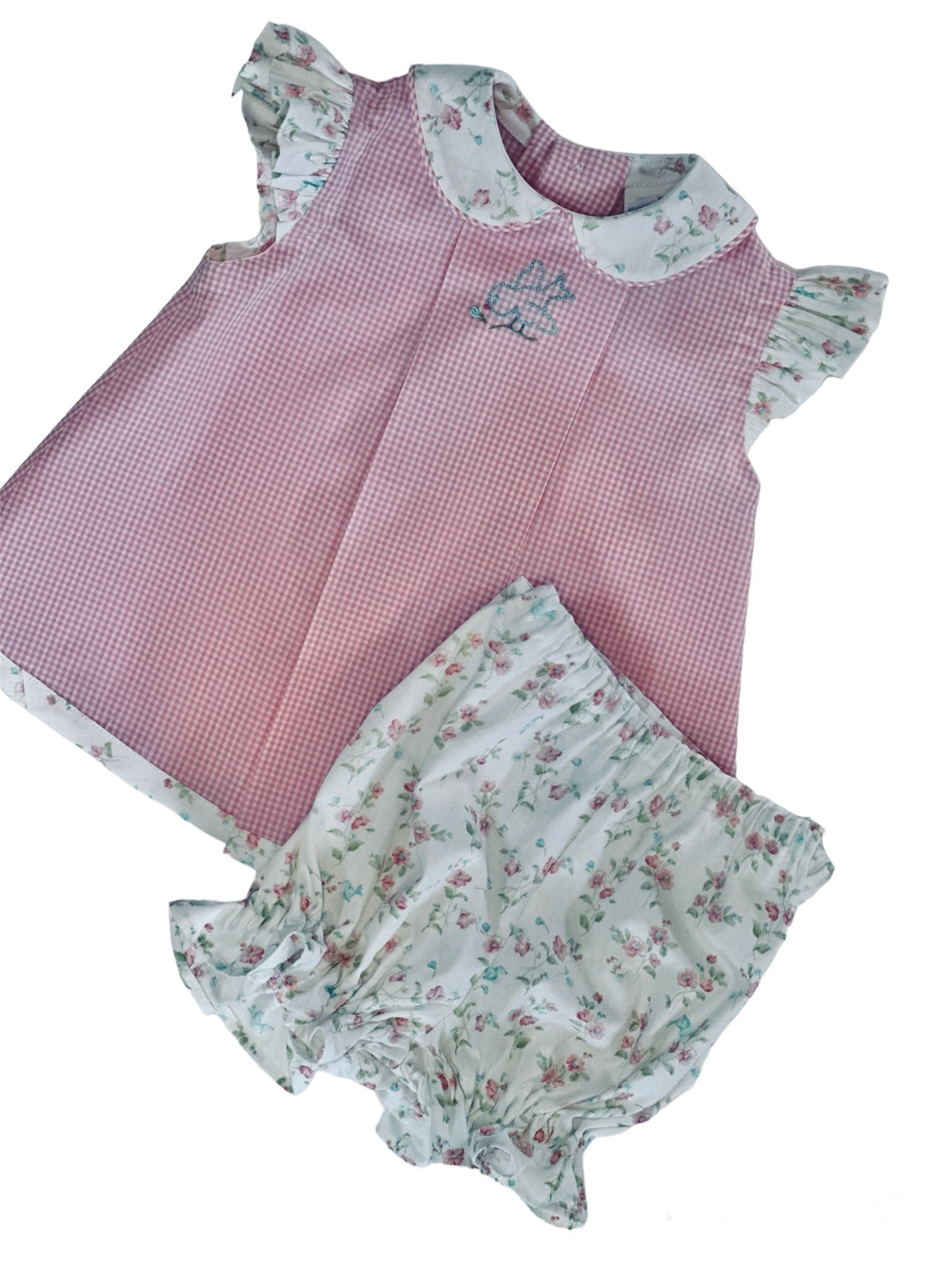 Abby's Vintage Baby girl bloomer set, 12 Months, Hand Embroidered, with a Headband with Bow